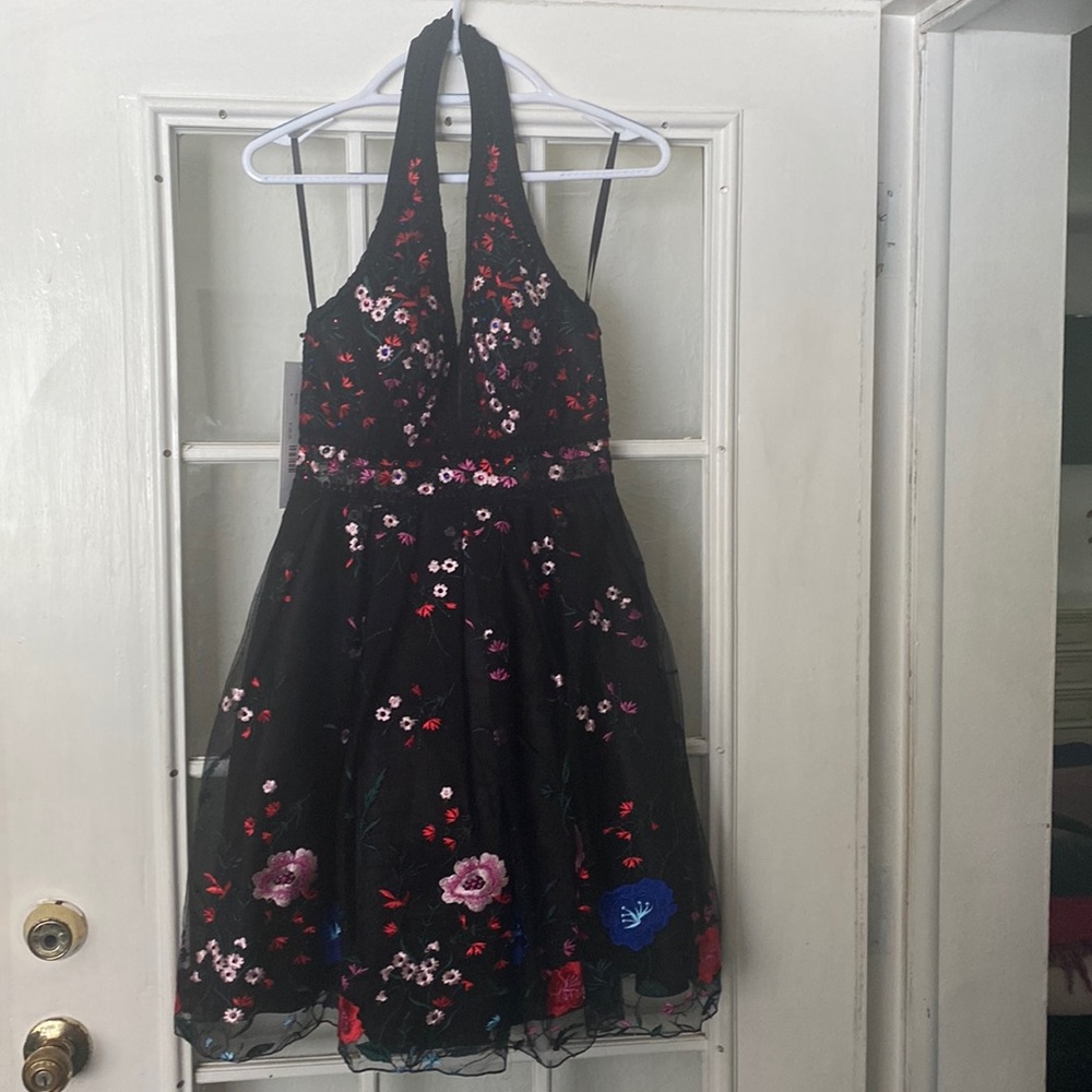 Dave and Johnny Black Embroidered Homecoming Dress - Picture 1 of 8
